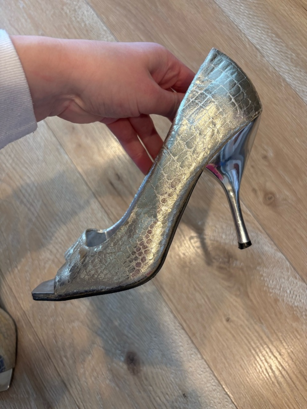 Delicious Metallic Silver/Gold Peep-Toe High Heels